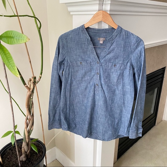 J.JILL Blue Denim Half Button Shirt - Picture 8 of 8